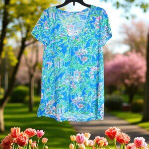 Lilly Pulitzer XS Women's Etta V-Neck Short Sleeve Boca Blue Tee - NWT